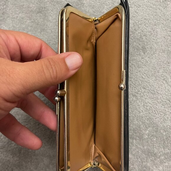 Rolfs American Classic Cowhide Leather Kiss Lock Checkbook Wallet Black Vintage - Picture 4 of 9